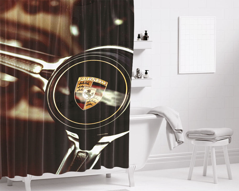 Porsche Logo Stripes Art Bathroom Shower Curtain Fabric Waterproof | 66 X 72 Inch