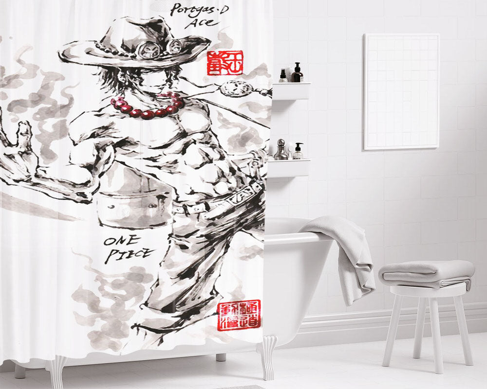 Portgas Ace Fire Bathroom Shower Curtain Fabric Waterproof | 66 X 72 Inch