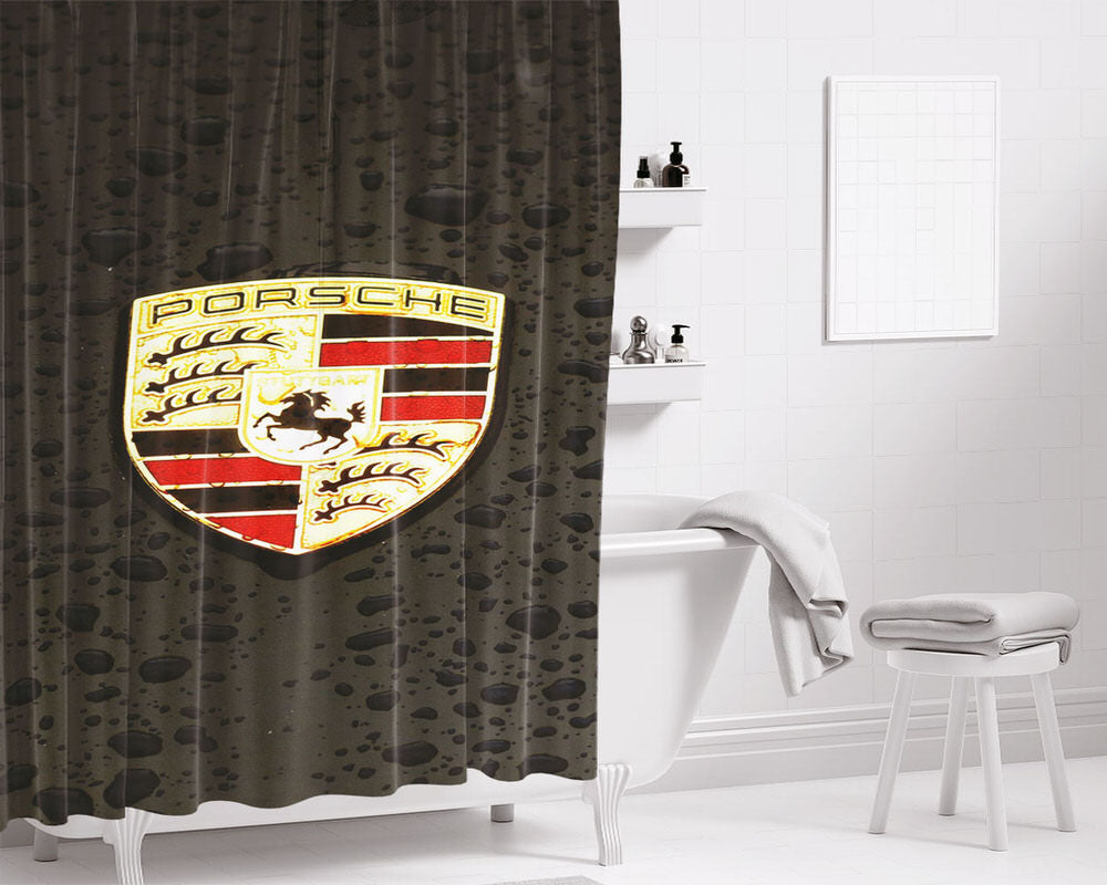 Rain Drop Porsche Logo Bathroom Shower Curtain Fabric Waterproof | 66 X 72 Inch