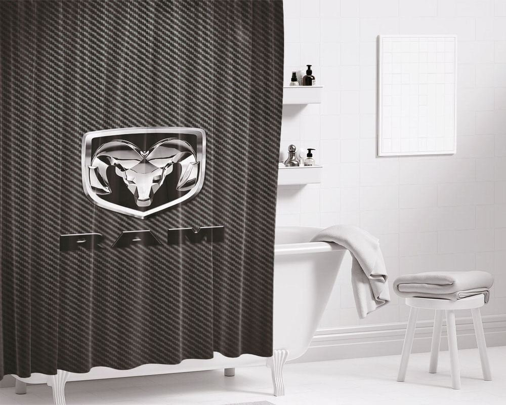 Ram Truck Division Carbon Fiber Logo Bathroom Shower Curtain Fabric Waterproof | 66 X 72 Inch