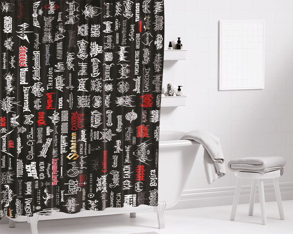 Rock Band Logo Collage Bathroom Shower Curtain Fabric Waterproof | 66 X 72 Inch