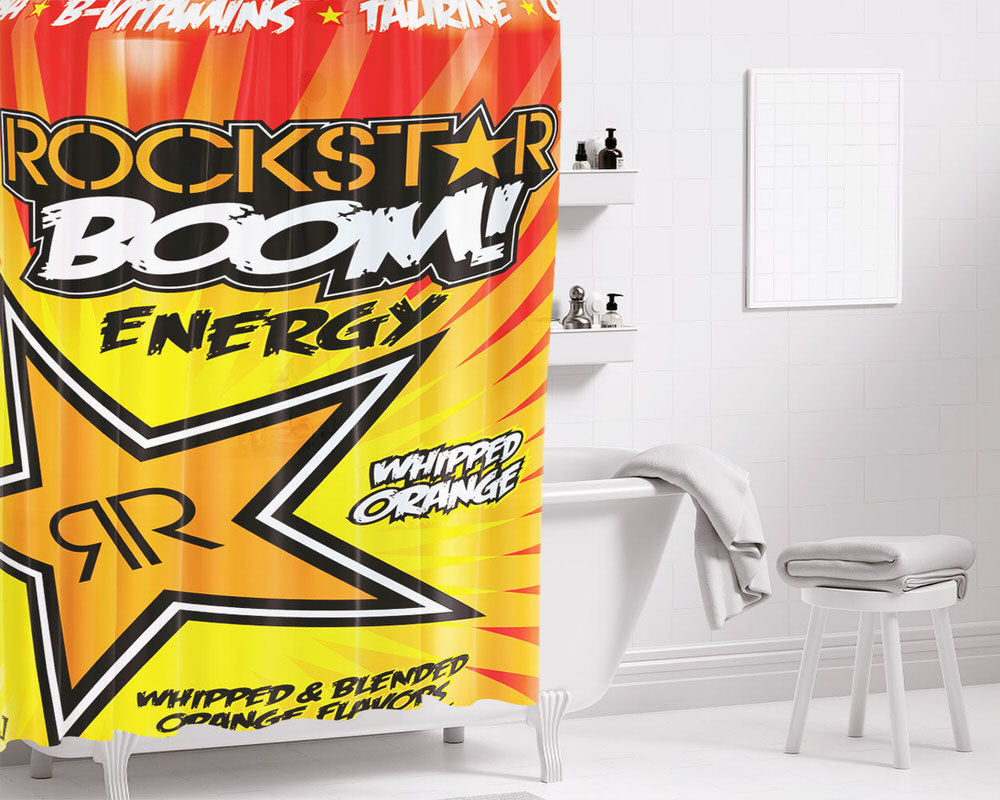 Rockstar Drink Boom Whipped Orange Bathroom Shower Curtain Fabric Waterproof | 66 X 72 Inch