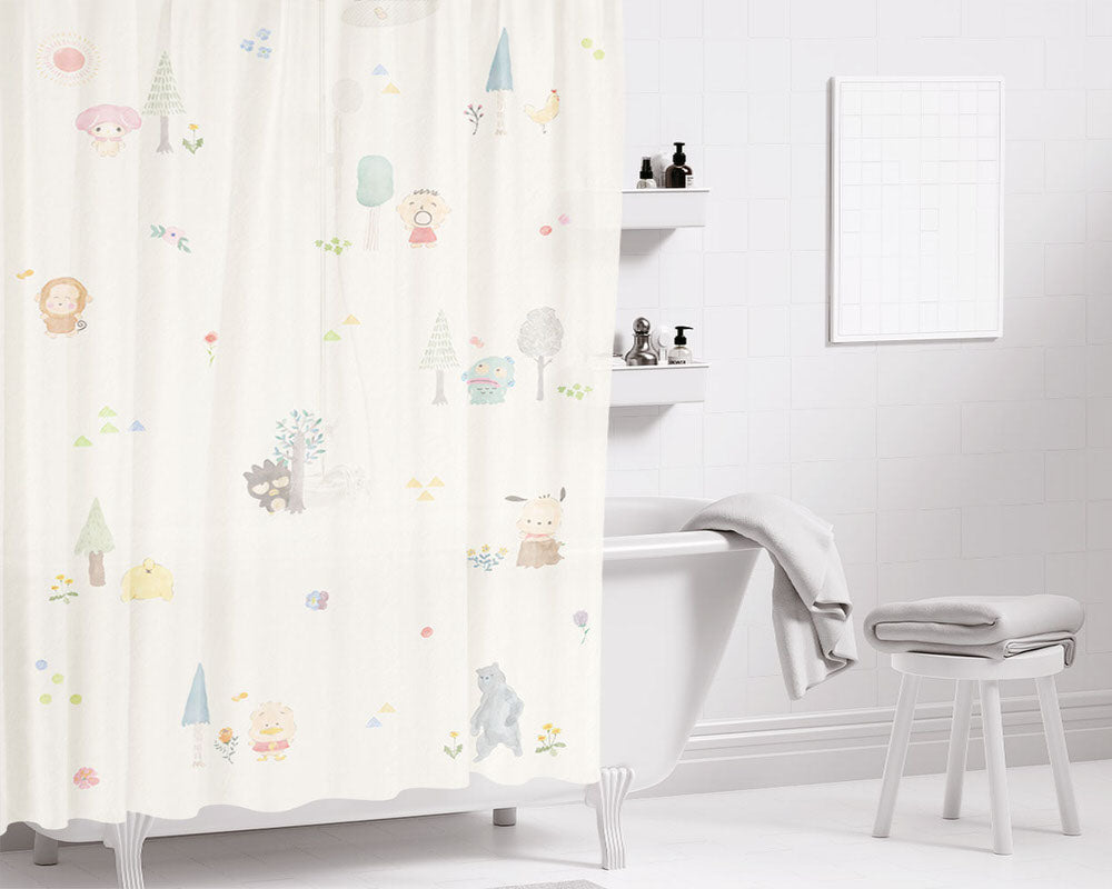 Sanrio Characters Doodle Bathroom Shower Curtain Fabric Waterproof | 66 X 72 Inch