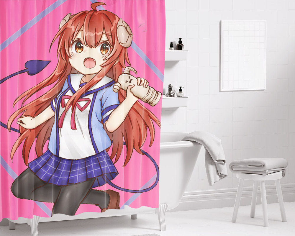 Shamiko Machikado Mazoku Pink Bathroom Shower Curtain Fabric Waterproof | 66 X 72 Inch