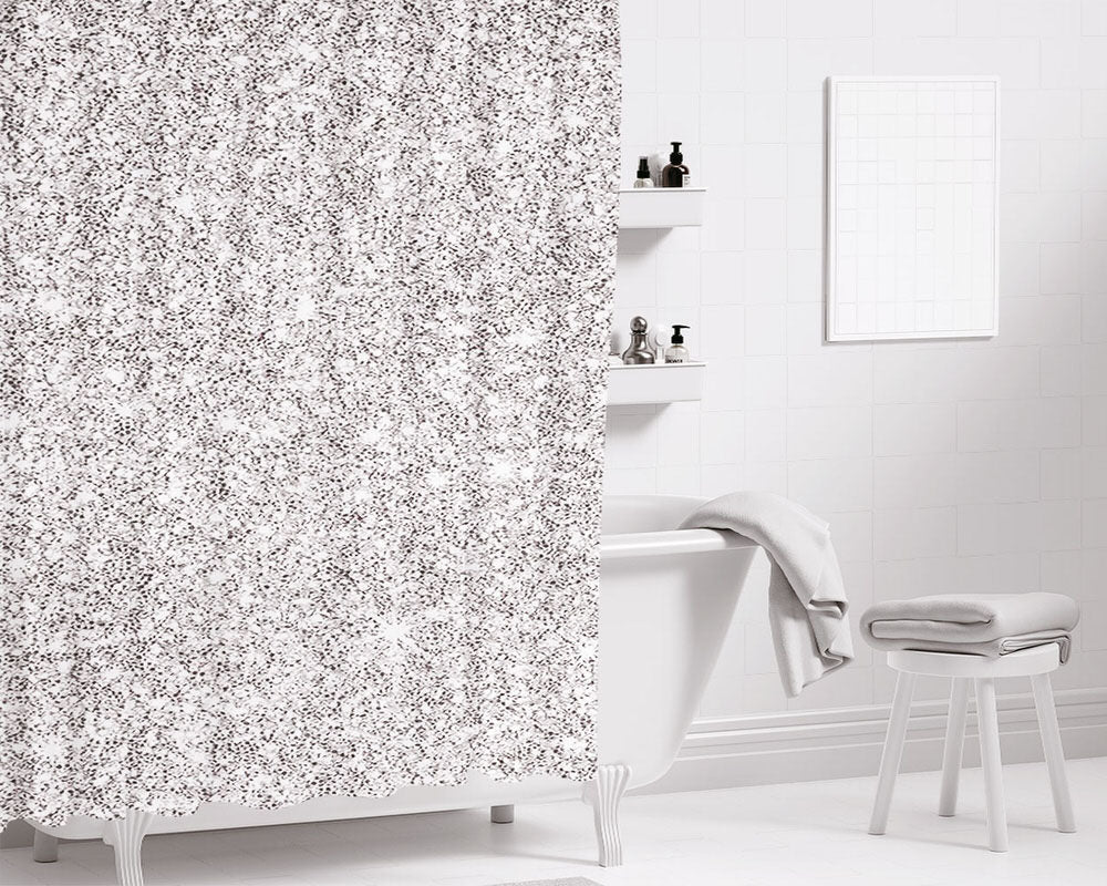 Silver Glitter Bathroom Shower Curtain Fabric Waterproof | 66 X 72 Inch