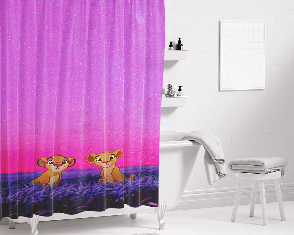 Simba And Nala Bathroom Shower Curtain Fabric Waterproof | 66 X 72 Inch