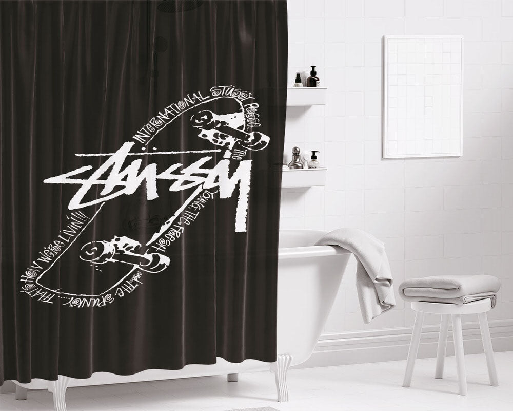 Skateboard Band Wallpaper Bathroom Shower Curtain Fabric Waterproof | 66 X 72 Inch