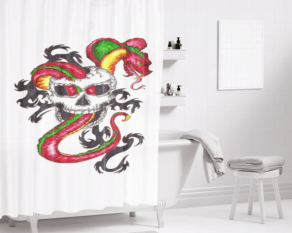 Skull Snake Bathroom Shower Curtain Fabric Waterproof | 66 X 72 Inch