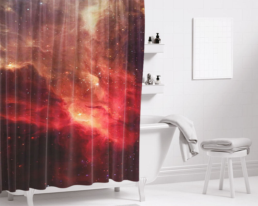 Sky Fire Red Galaxy Bathroom Shower Curtain Fabric Waterproof | 66 X 72 Inch