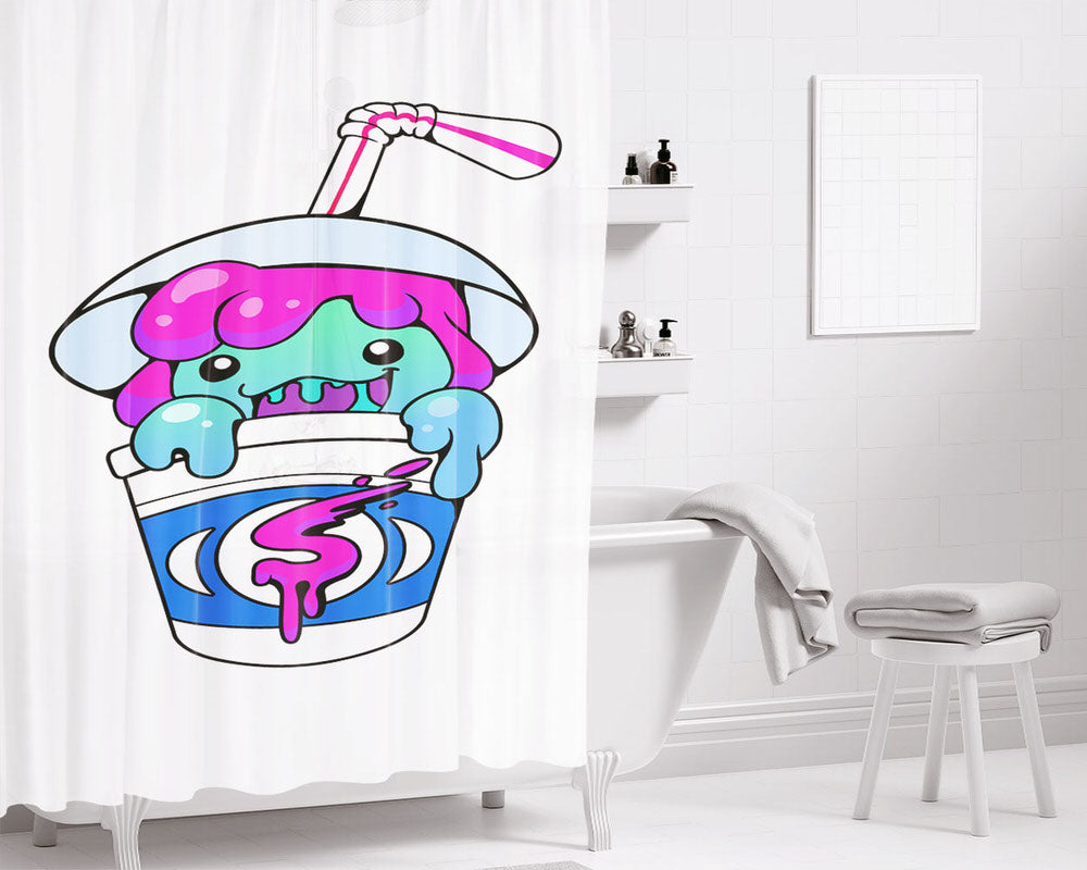 Slushii Logo Background White Bathroom Shower Curtain Fabric Waterproof | 66 X 72 Inch
