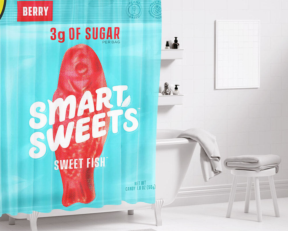 Smart Sweets Gummy Bears Fruity Sweet Fish Bathroom Shower Curtain Fabric Waterproof | 66 X 72 Inch