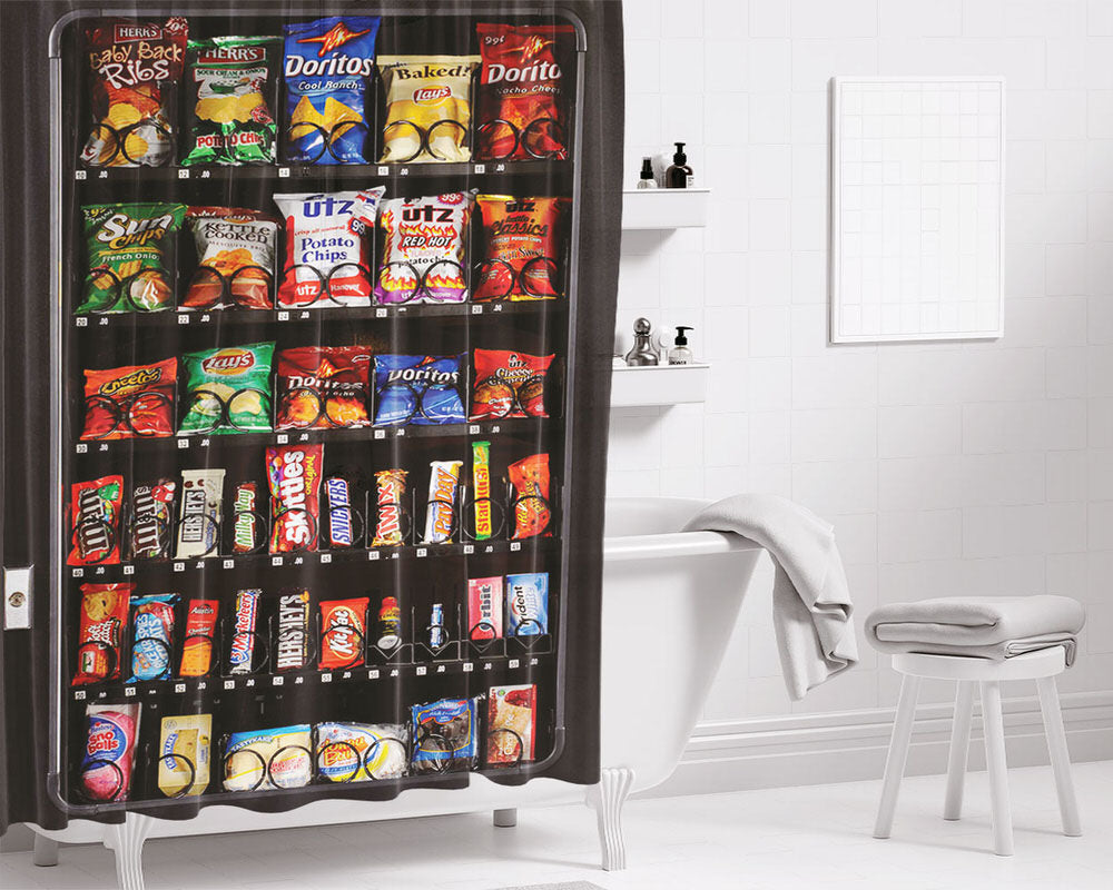 Snack Machine Vending Machine Bathroom Shower Curtain Fabric Waterproof | 66 X 72 Inch