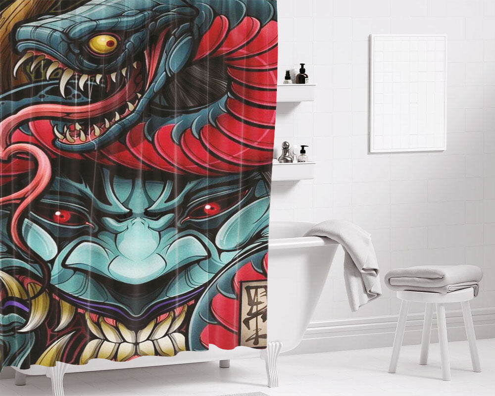 Snake And The Demon Bathroom Shower Curtain Fabric Waterproof | 66 X 72 Inch