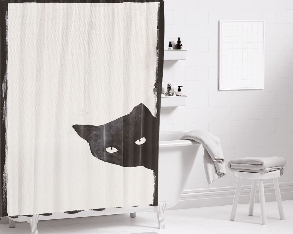 Sneaky Cat Black Bathroom Shower Curtain Fabric Waterproof | 66 X 72 Inch