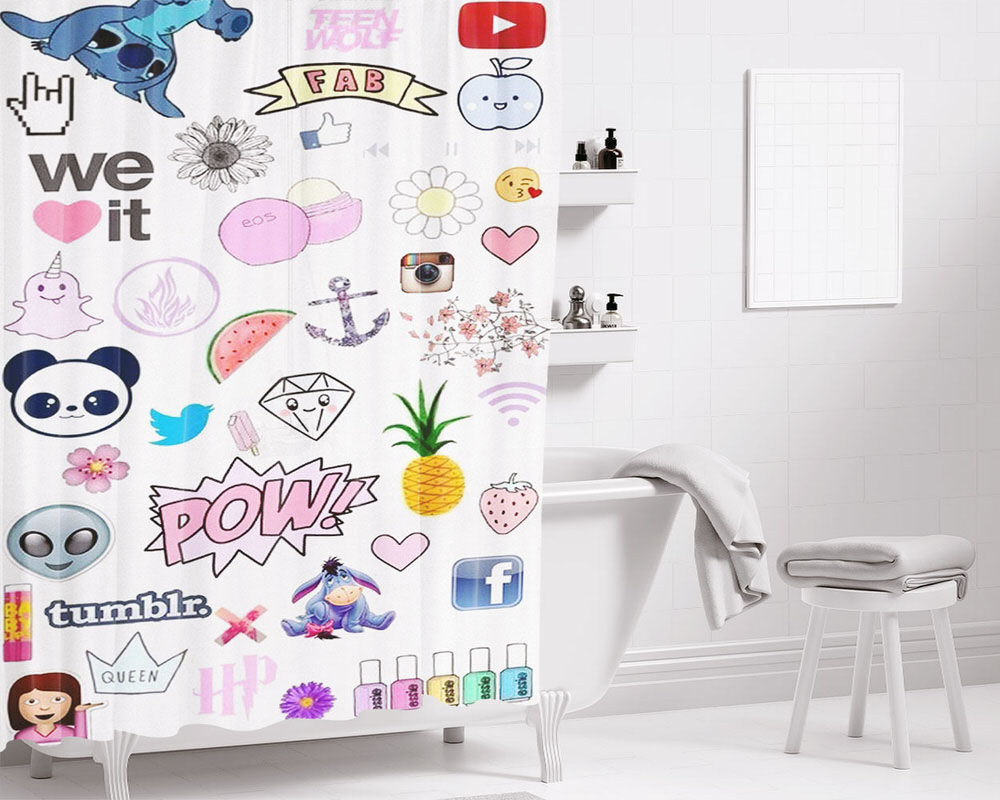 Social Media Emoticon Bathroom Shower Curtain Fabric Waterproof | 66 X 72 Inch