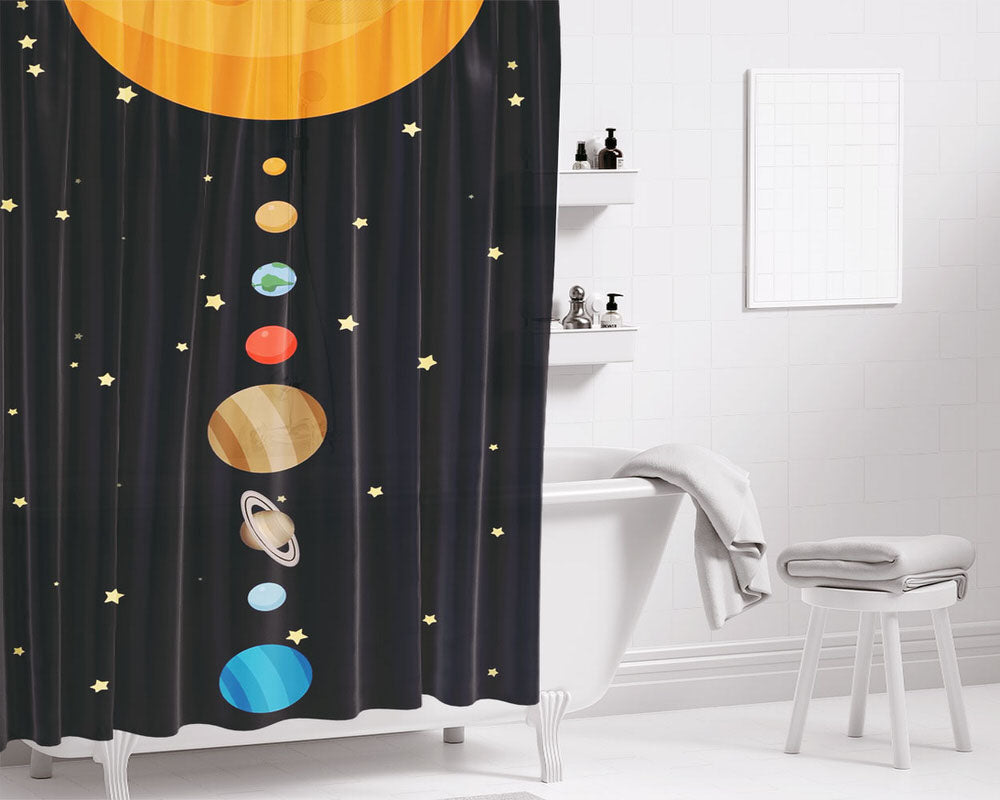 Solar System Bathroom Shower Curtain Fabric Waterproof | 66 X 72 Inch