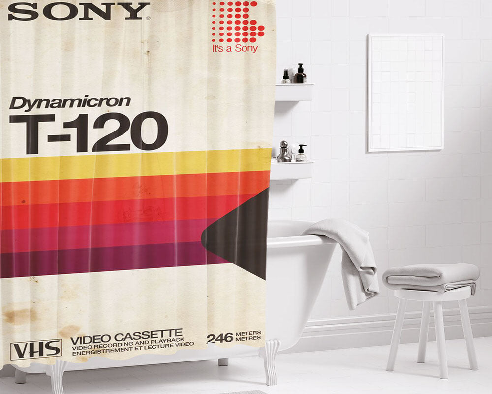Sony Tape Dynamicron T-120 Bathroom Shower Curtain Fabric Waterproof | 66 X 72 Inch