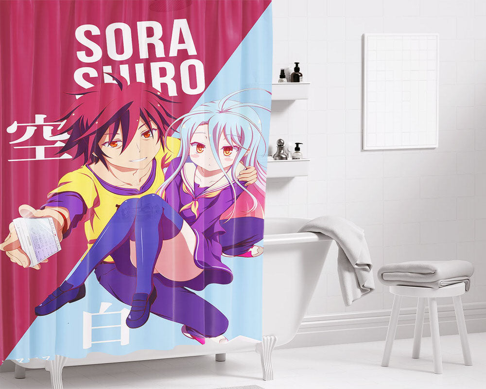 Sora & Shiro No Game No Life Bathroom Shower Curtain Fabric Waterproof | 66 X 72 Inch
