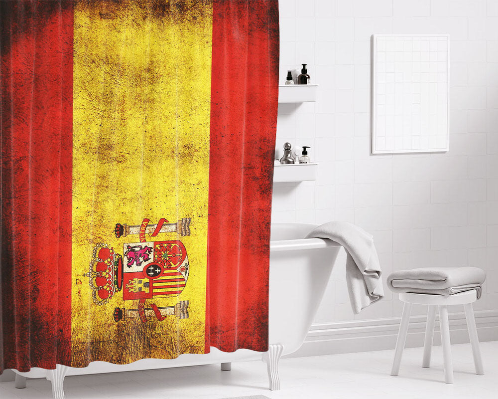Spanish Flag Bathroom Shower Curtain Fabric Waterproof | 66 X 72 Inch