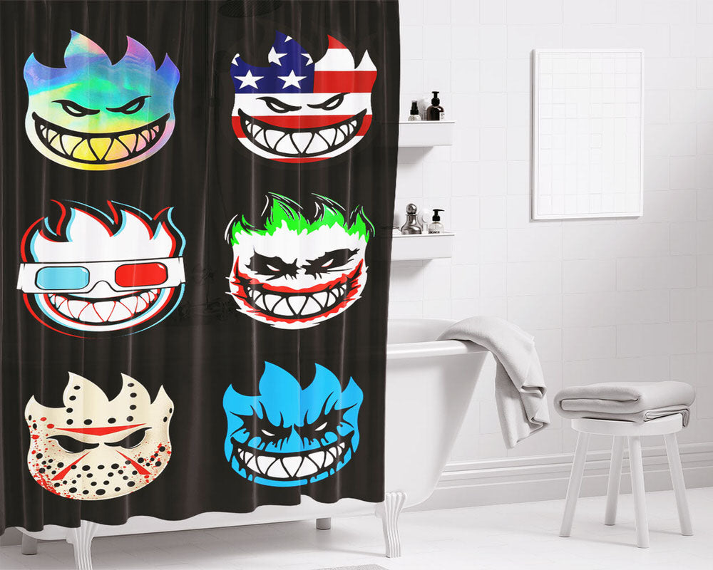 Spitfire Faces Skateboard Bathroom Shower Curtain Fabric Waterproof | 66 X 72 Inch