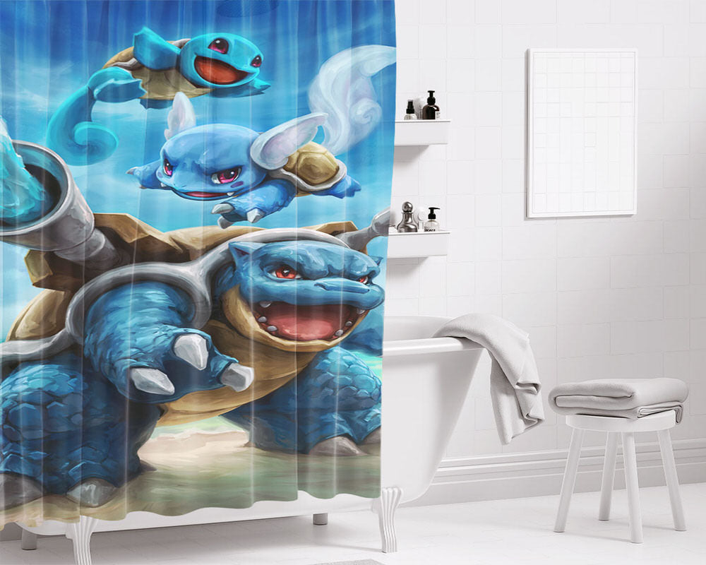 Squirtle Line Evolutions Bathroom Shower Curtain Fabric Waterproof | 66 X 72 Inch