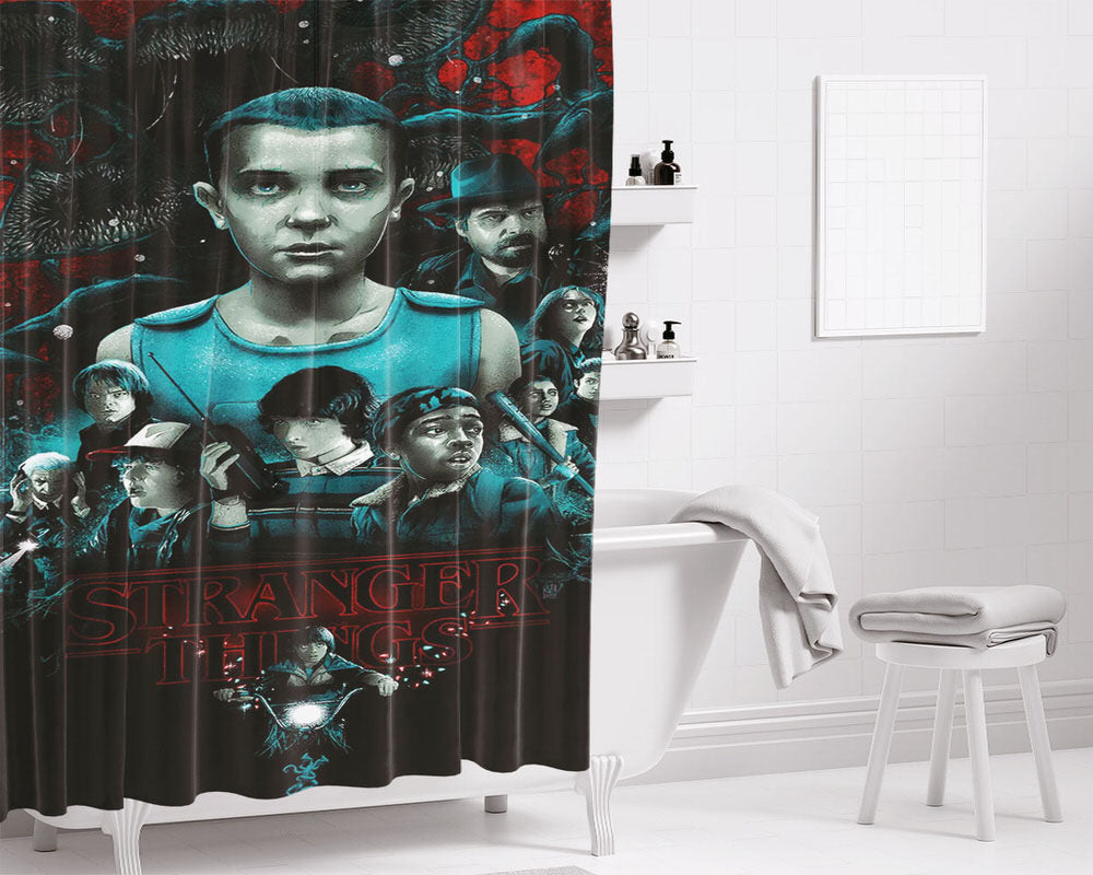 Stanger Things Art Character Poster Bathroom Shower Curtain Fabric Waterproof | 66 X 72 Inch