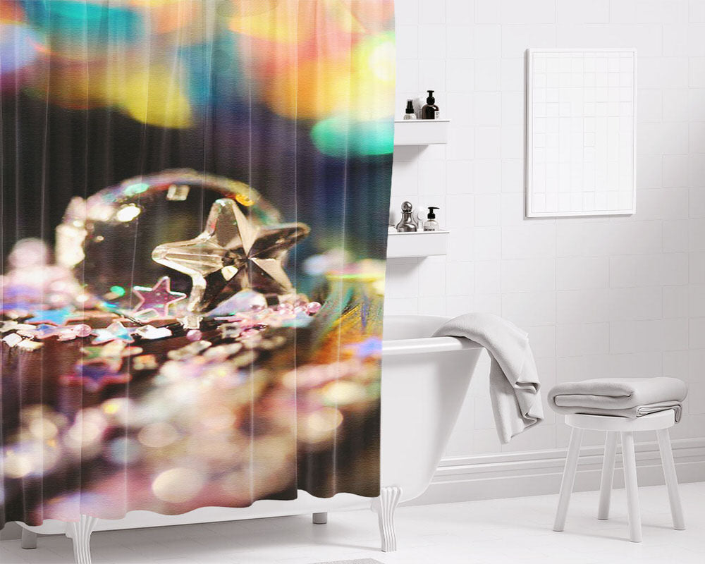 Star Bubble Blink Bathroom Shower Curtain Fabric Waterproof | 66 X 72 Inch