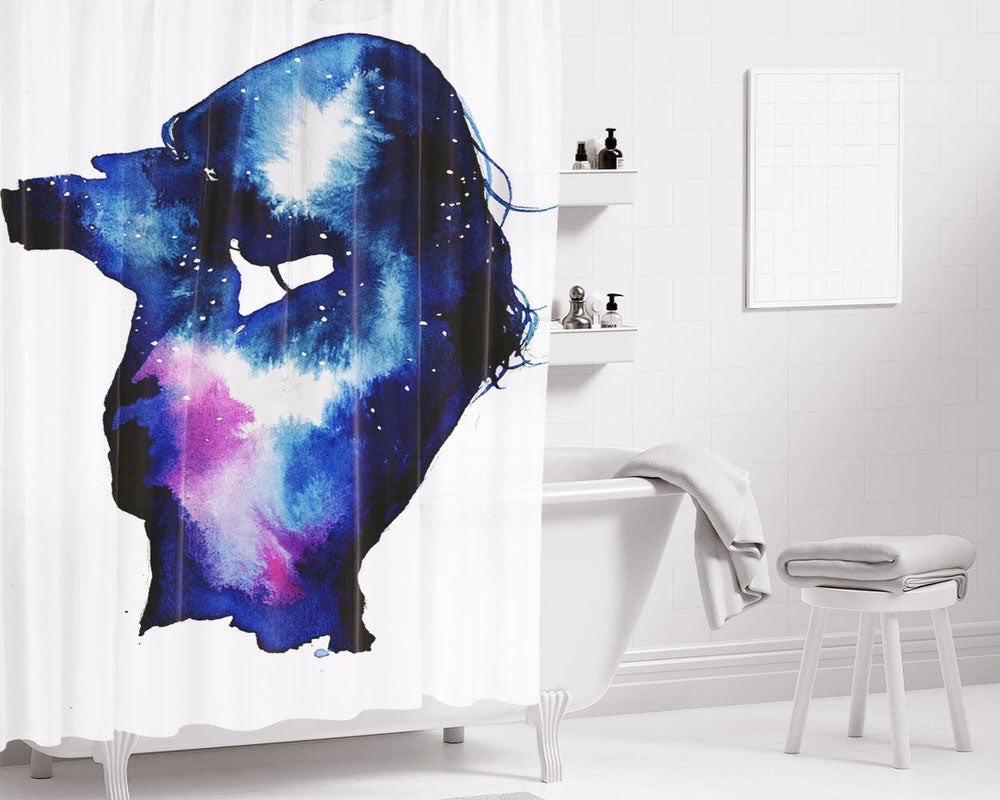 Starry Night Sky Silhouette Bathroom Shower Curtain Fabric Waterproof | 66 X 72 Inch