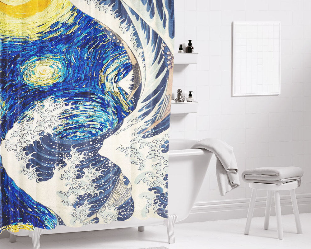 Stary Night Wave Bathroom Shower Curtain Fabric Waterproof | 66 X 72 Inch