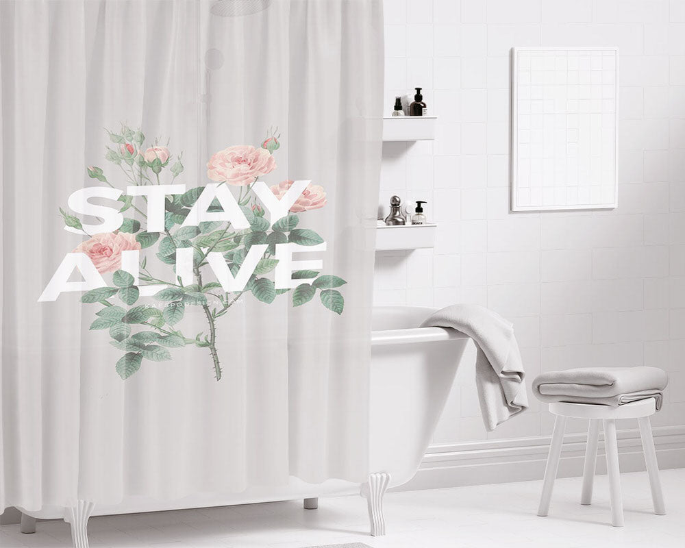 Stay Alive Bathroom Shower Curtain Fabric Waterproof | 66 X 72 Inch