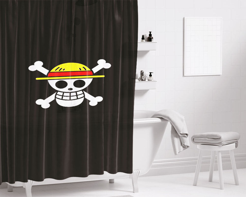 Straw Hat Jolly Roger Bathroom Shower Curtain Fabric Waterproof | 66 X 72 Inch