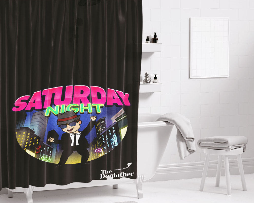 Sturday Night The Dogfather Bathroom Shower Curtain Fabric Waterproof | 66 X 72 Inch