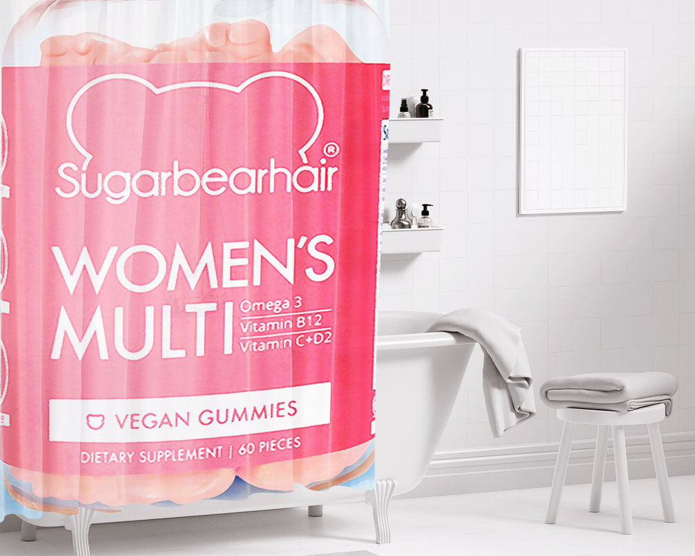 Sugarbear Womens Multi Vitamins Pink Bathroom Shower Curtain Fabric Waterproof | 66 X 72 Inch