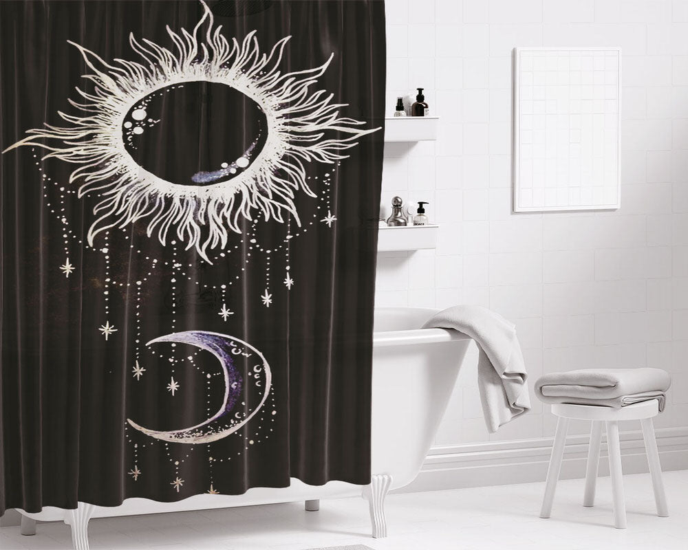 Sun Moon And Stars Simple Bathroom Shower Curtain Fabric Waterproof | 66 X 72 Inch