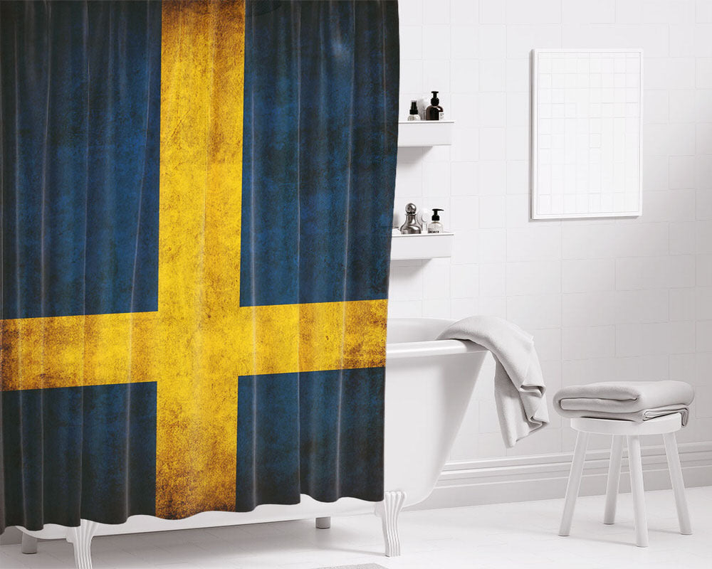 Swedish Flag Bathroom Shower Curtain Fabric Waterproof | 66 X 72 Inch