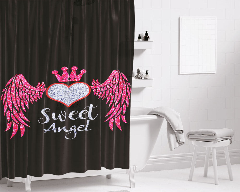 Sweet Angel Blink Pink Bathroom Shower Curtain Fabric Waterproof | 66 X 72 Inch