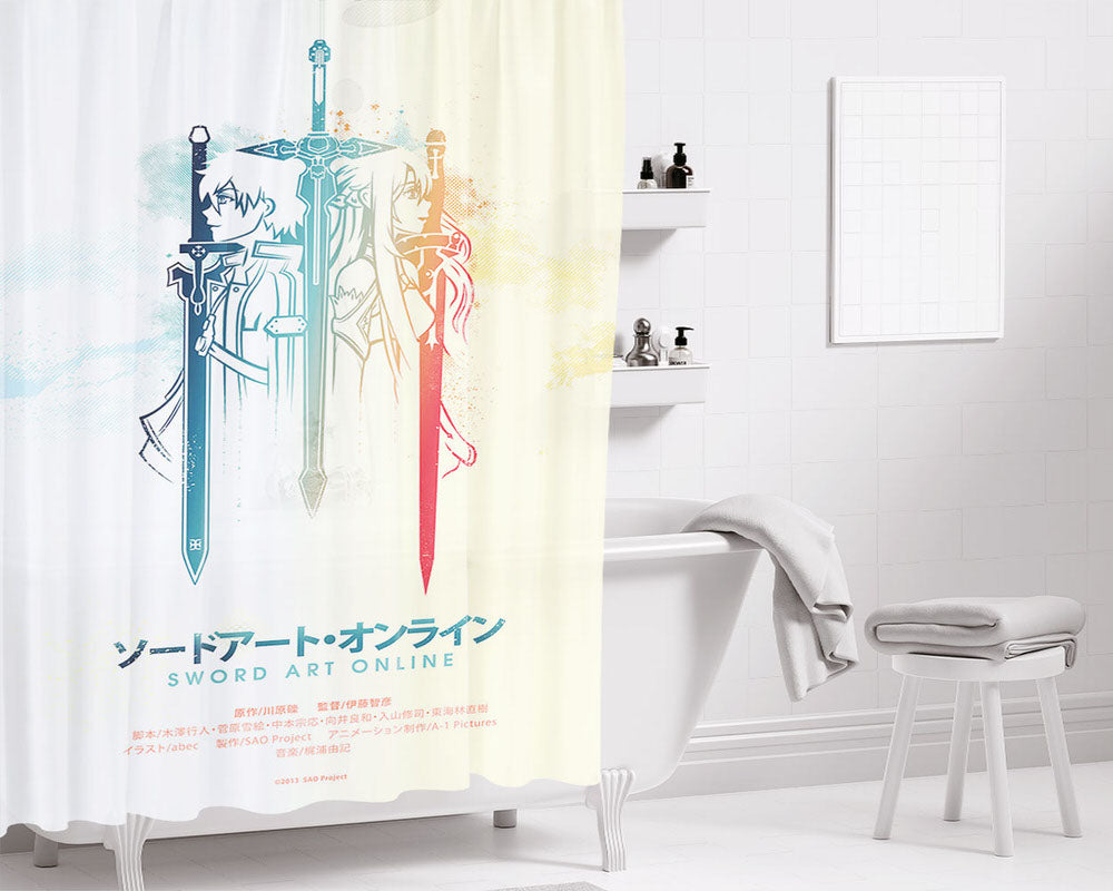 Sword Art Duo Bathroom Shower Curtain Fabric Waterproof | 66 X 72 Inch