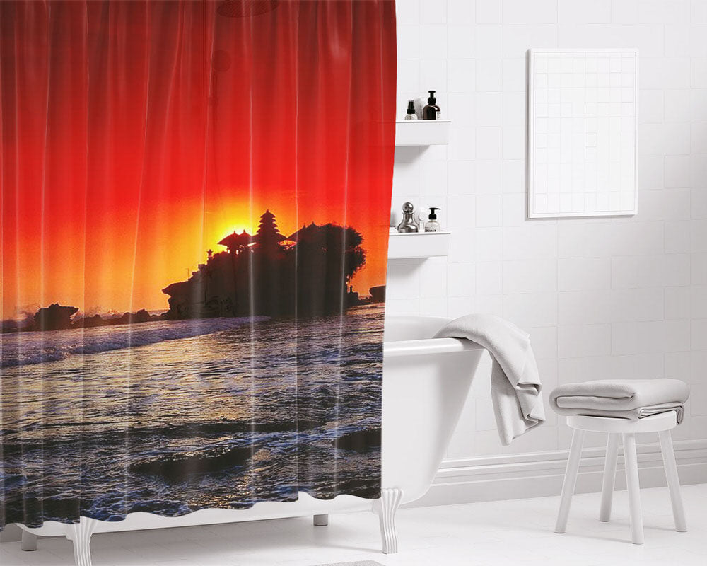 Tanah Lot Bali Bathroom Shower Curtain Fabric Waterproof | 66 X 72 Inch