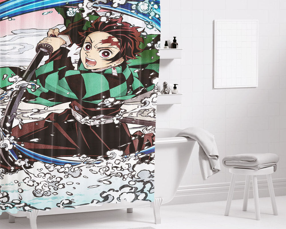 Tanjiro Kamado Water Breath Bathroom Shower Curtain Fabric Waterproof | 66 X 72 Inch