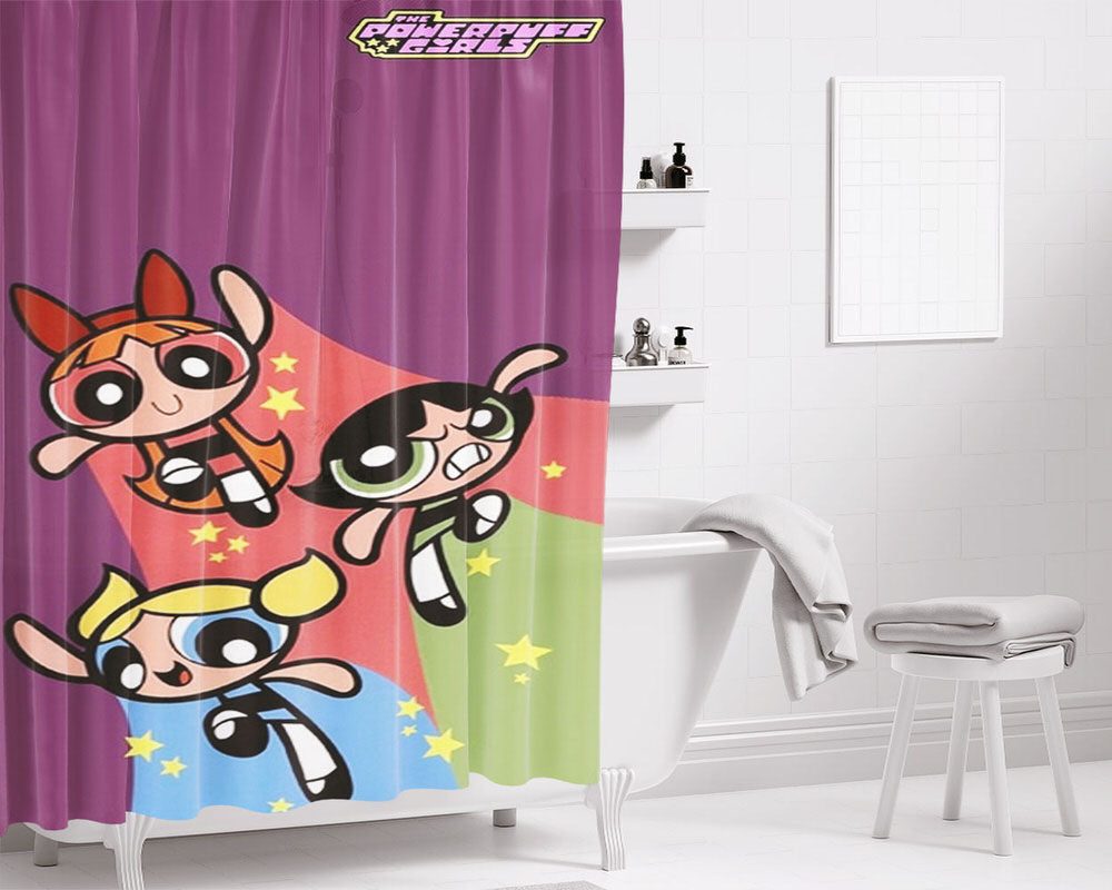 The Powerpuff Girl Bathroom Shower Curtain Fabric Waterproof | 66 X 72 Inch