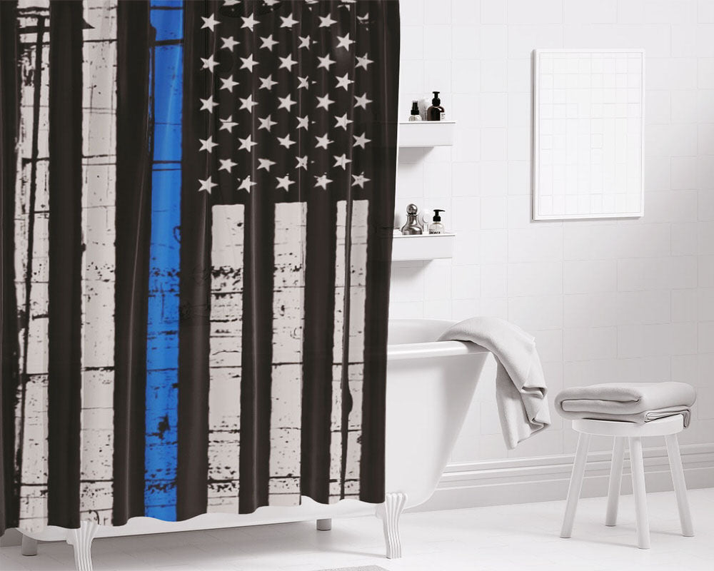 The Thin Blue Line Bathroom Shower Curtain Fabric Waterproof | 66 X 72 Inch