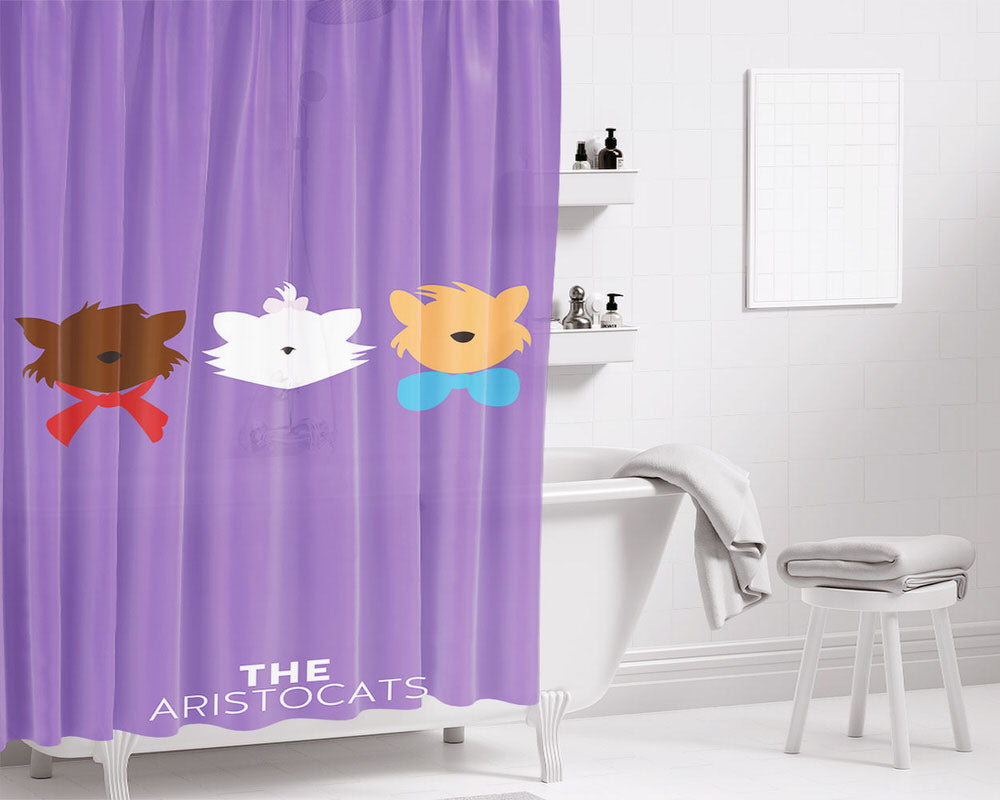 Three Head The Aristocats Bathroom Shower Curtain Fabric Waterproof | 66 X 72 Inch