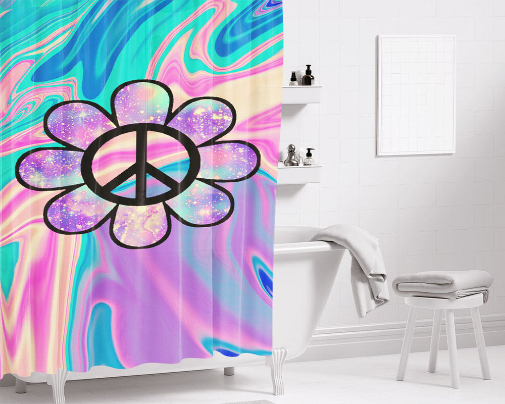 Tie Dye Peace Bathroom Shower Curtain Fabric Waterproof | 66 X 72 Inch
