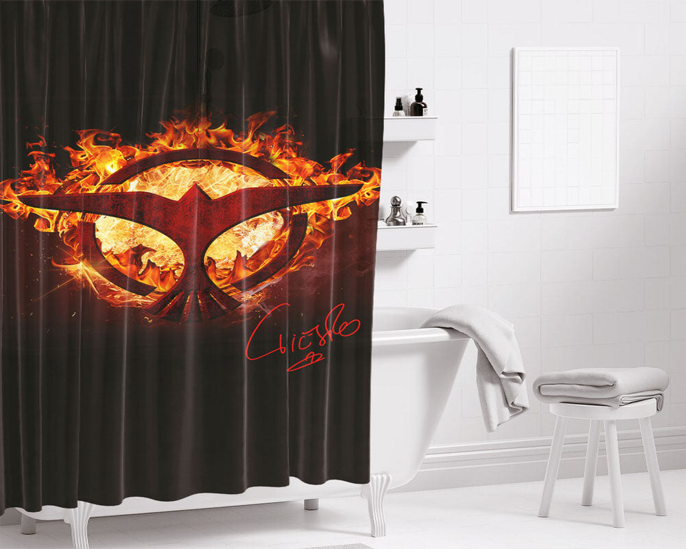 Tiesto Fire Logo Bathroom Shower Curtain Fabric Waterproof | 66 X 72 Inch