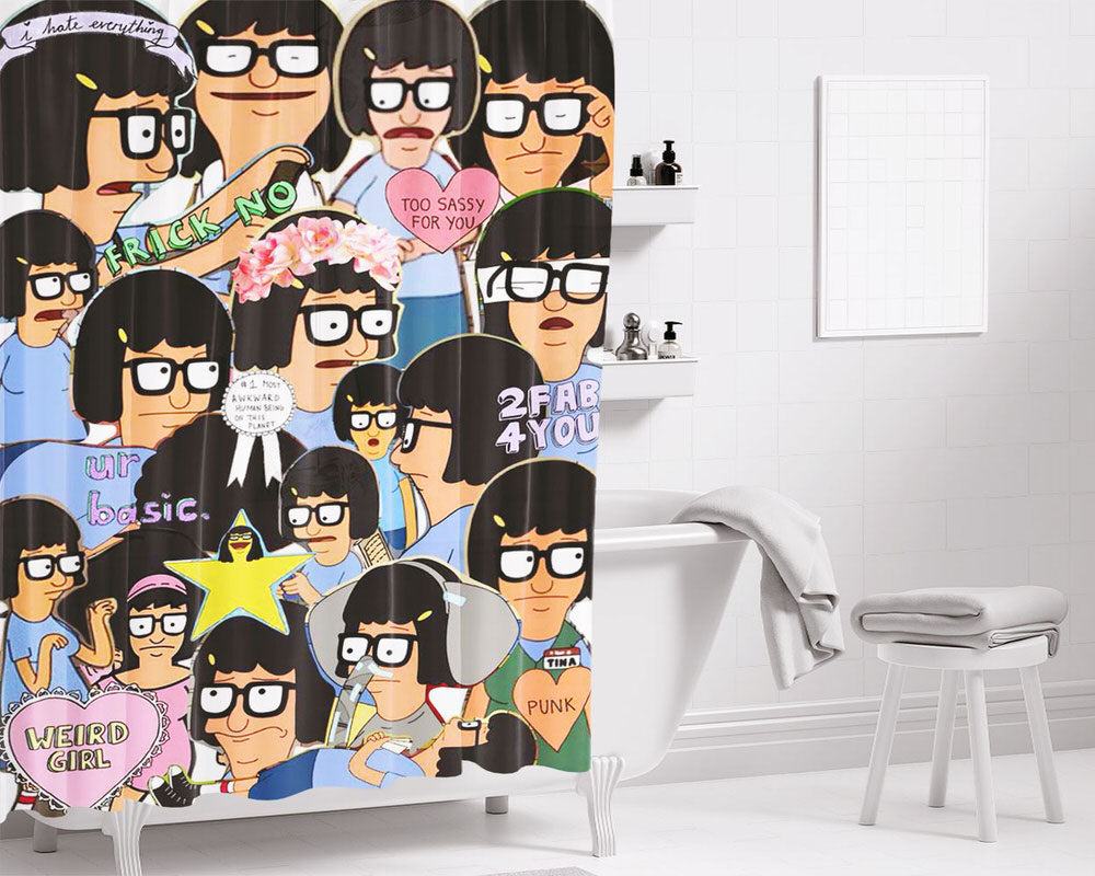 Tina Belcher Photo Collage Bathroom Shower Curtain Fabric Waterproof | 66 X 72 Inch