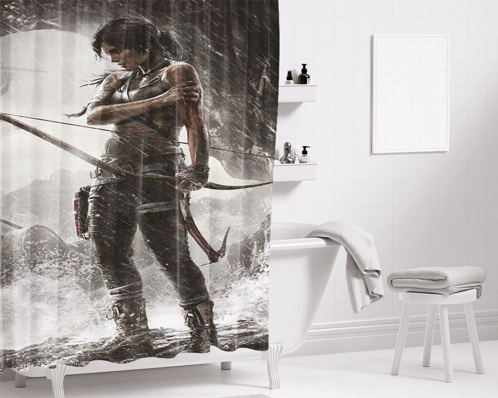 Tomb Raider Waves Storm Bathroom Shower Curtain Fabric Waterproof | 66 X 72 Inch