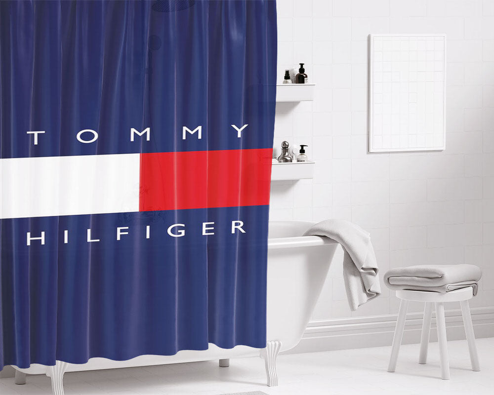 Tommy Hilfiger Logo Bathroom Shower Curtain Fabric Waterproof | 66 X 72 Inch