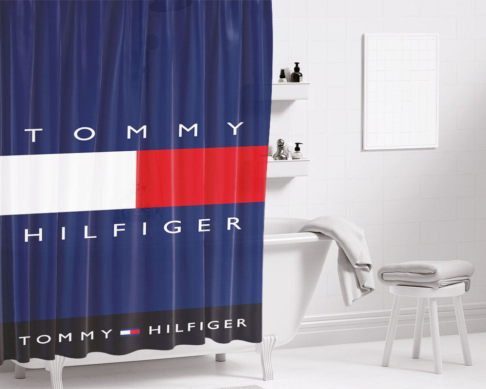 Tommy Hilfiger Wallpaper Mobile Bathroom Shower Curtain Fabric Waterproof | 66 X 72 Inch