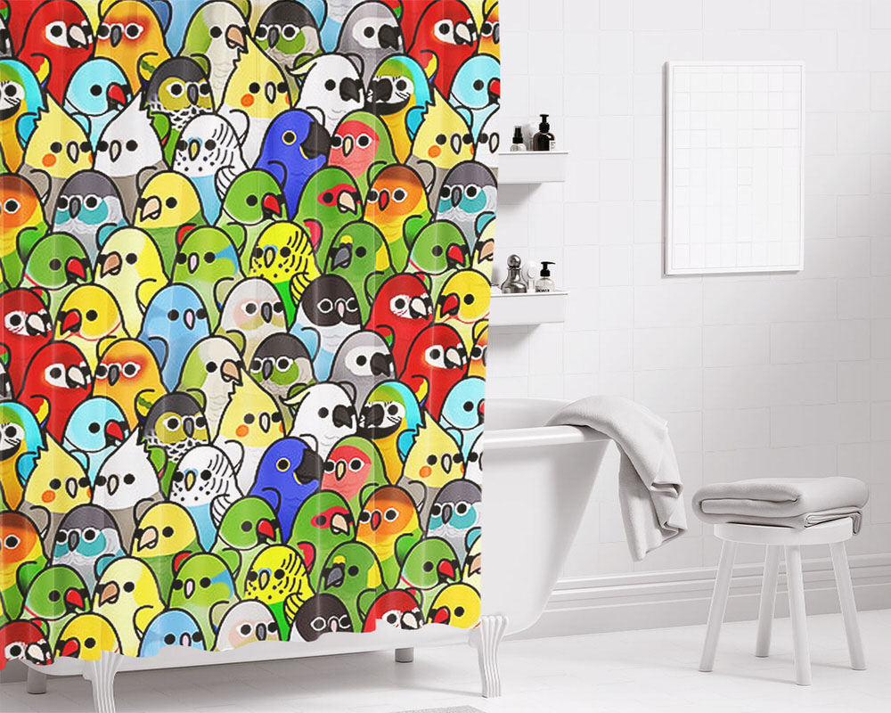 Too Many Birds Squad 1 Bathroom Shower Curtain Fabric Waterproof | 66 X 72 Inch