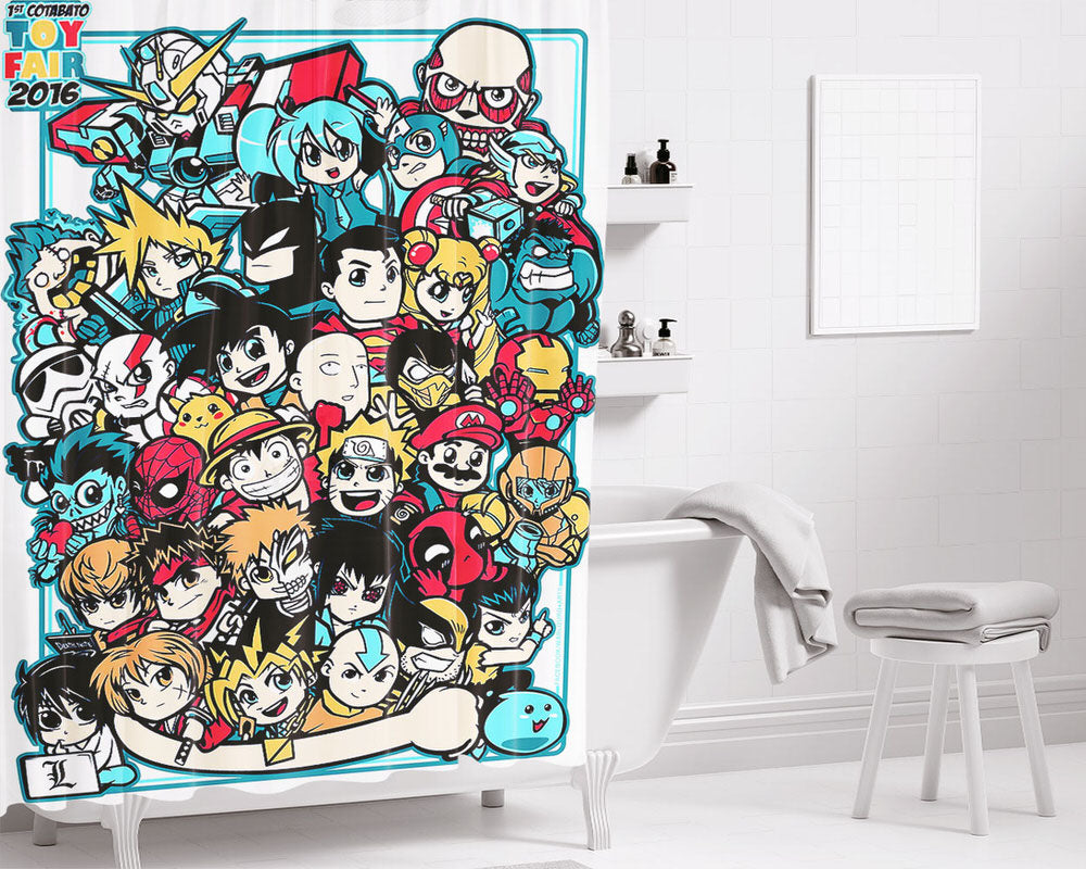 Toys Doodle Character Fair 2016 Bathroom Shower Curtain Fabric Waterproof | 66 X 72 Inch